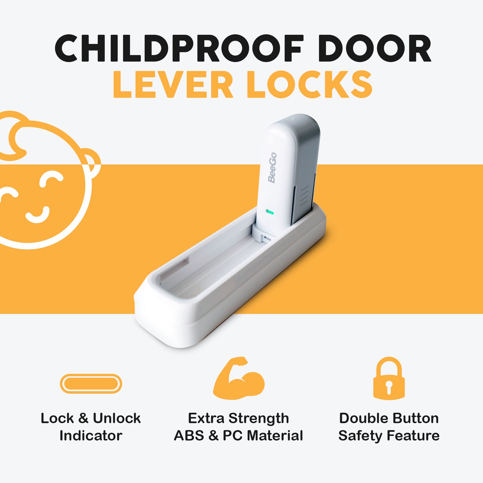 Upgraded Childproof Door Lever Lock Easy To Use As Door Lever Safety Locks  For Children And Pets With Extra Strong 3m Vhb No Tools, One Hand Operation